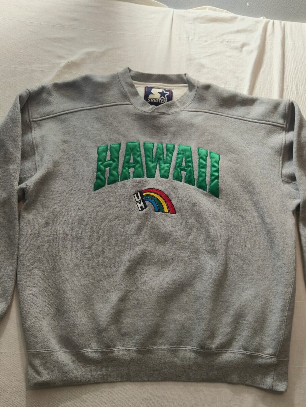 Vintage 1990s Starter University of Hawaii Rainbow Gray Crewneck Sweatshirt XXL